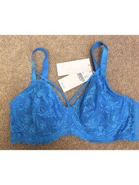 HSIA Womens Pretty In Petals Unlined Strappy Lace Bra Blue Size 38C Sheer Lace